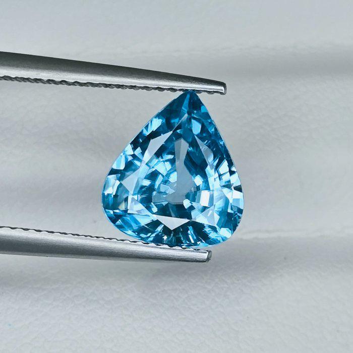 4.02 Ct Natural Blue Zircon, IGI Certified Blue Zircon, Pear Cut Loose Gemstone, Vivid Blue Gemstone, December Birthstone