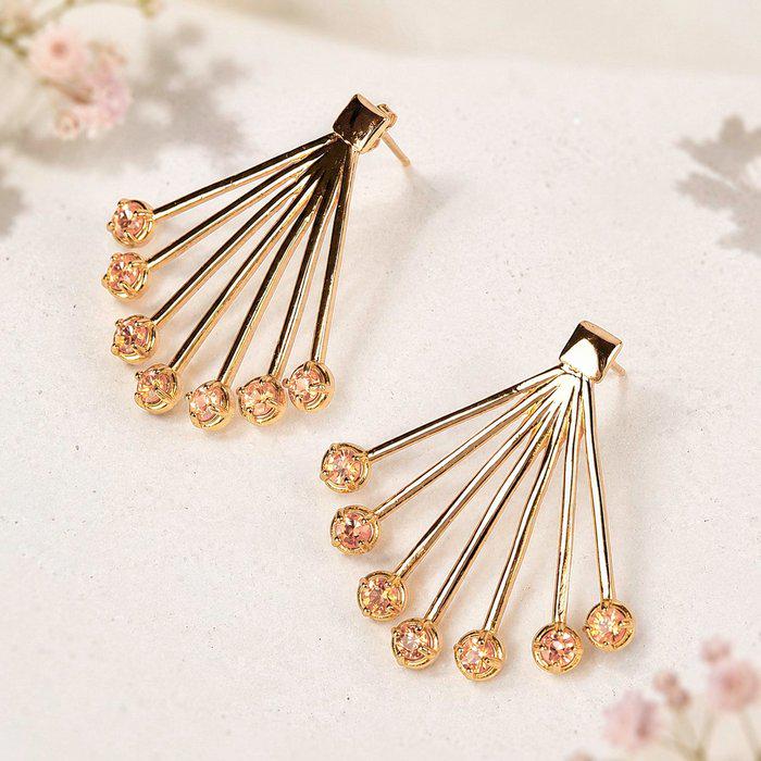Natural Orange Garnet Fan Earrings | Gold Tone Sunburst Statement Earrings | Certified Gemstone Jewelry