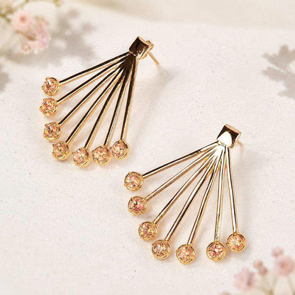 Natural Orange Garnet Fan Earrings | Gold Tone Sunburst Statement Earrings | Certified Gemstone Jewelry