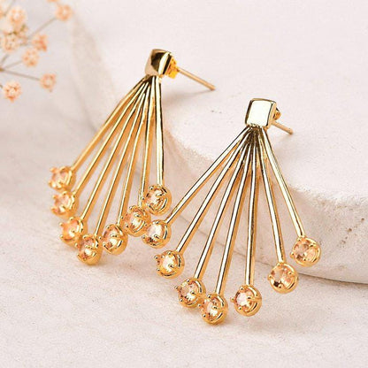 Natural Orange Garnet Fan Earrings | Gold Tone Sunburst Statement Earrings | Certified Gemstone Jewelry