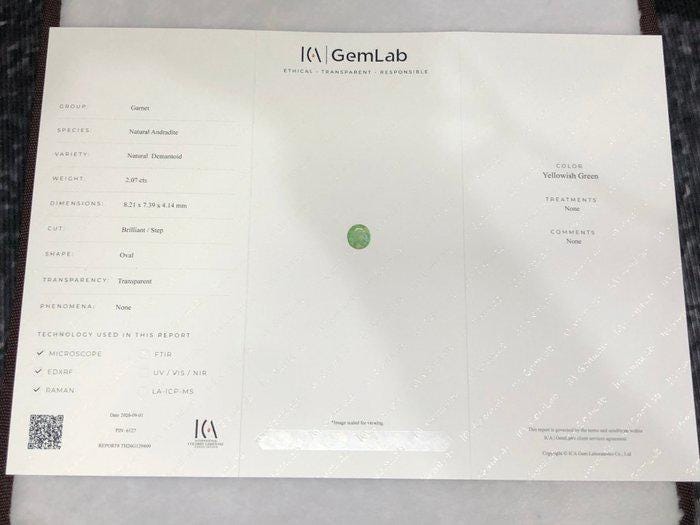 Natural Demantoid Garnet 2.07 Ct Certified | Untreated Green Oval Loose Gemstone | Rare Andradite Garnet