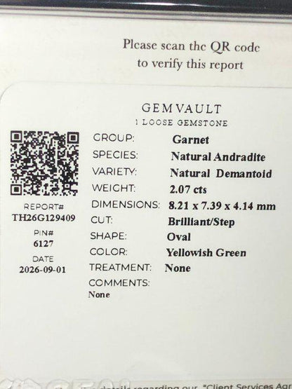 Natural Demantoid Garnet 2.07 Ct Certified | Untreated Green Oval Loose Gemstone | Rare Andradite Garnet