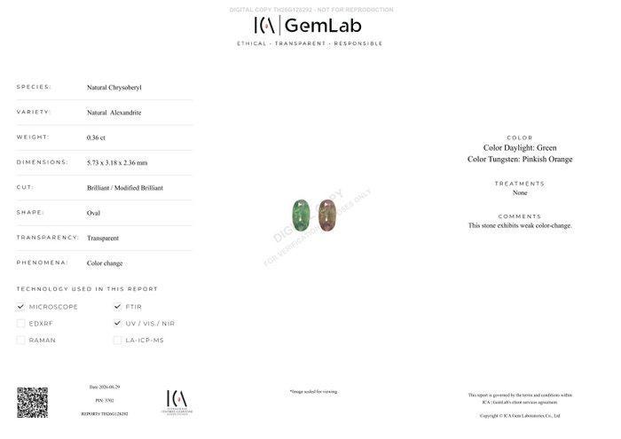 Natural Alexandrite 0.36 Ct Certified | Green to Pinkish Orange Color Change | Untreated Oval Loose Gemstone