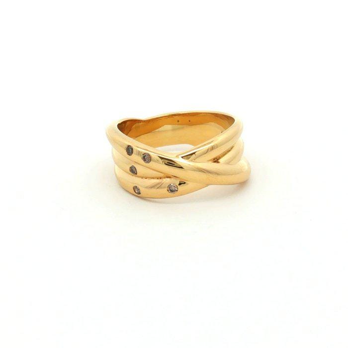 Natural Diamond Crossover Ring, Gold Plated Sterling Silver Statement Ring, 5 Diamond Wide Band Ring, HRD Certified Jewelry