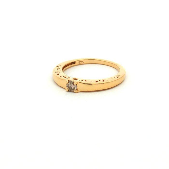 Natural Diamond Solitaire Ring 0.15 Ct, Gold Plated Sterling Silver Ring, Delicate Filigree Band, HRD Certified Diamond Jewelry