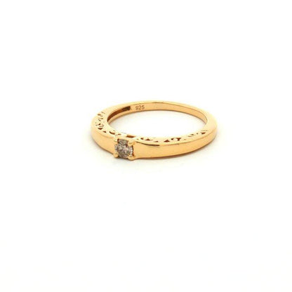 Natural Diamond Solitaire Ring 0.15 Ct, Gold Plated Sterling Silver Ring, Delicate Filigree Band, HRD Certified Diamond Jewelry