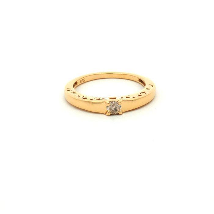 Natural Diamond Solitaire Ring 0.15 Ct, Gold Plated Sterling Silver Ring, Delicate Filigree Band, HRD Certified Diamond Jewelry