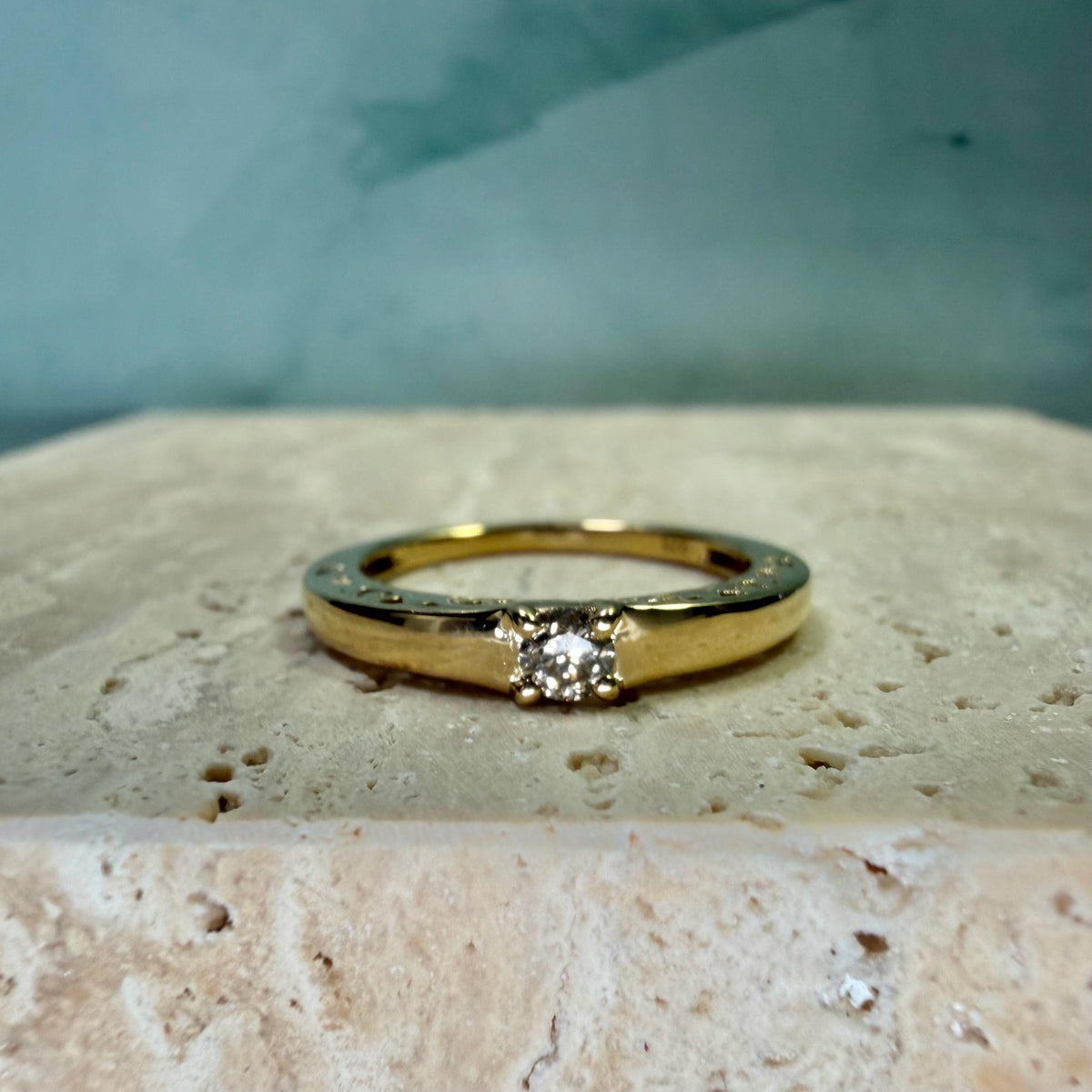 Natural Diamond Solitaire Ring 0.15 Ct, Gold Plated Sterling Silver Ring, Delicate Filigree Band, HRD Certified Diamond Jewelry