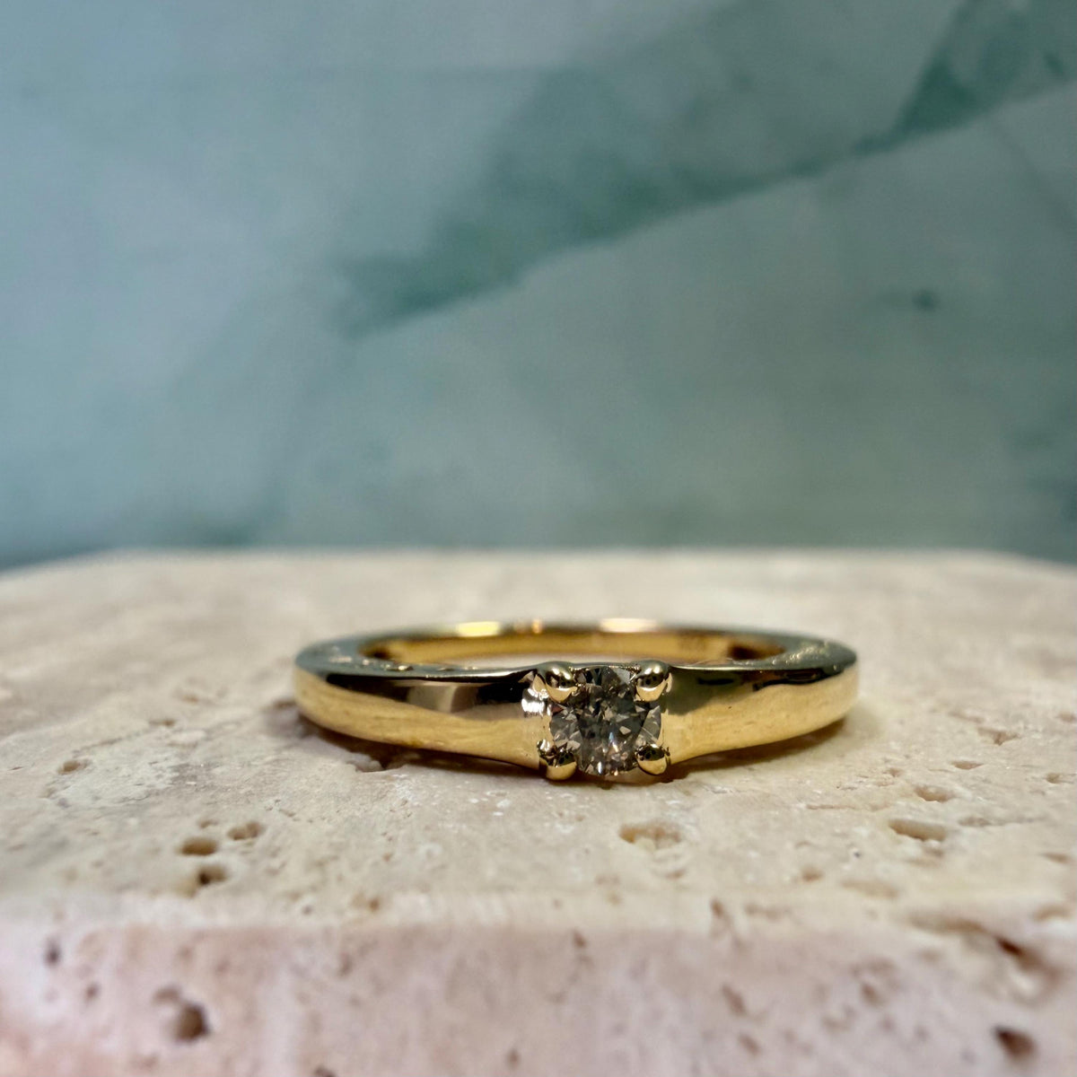 Natural Diamond Solitaire Ring 0.15 Ct, Gold Plated Sterling Silver Ring, Delicate Filigree Band, HRD Certified Diamond Jewelry