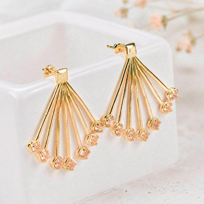 Natural Orange Garnet Fan Earrings | Gold Tone Sunburst Statement Earrings | Certified Gemstone Jewelry