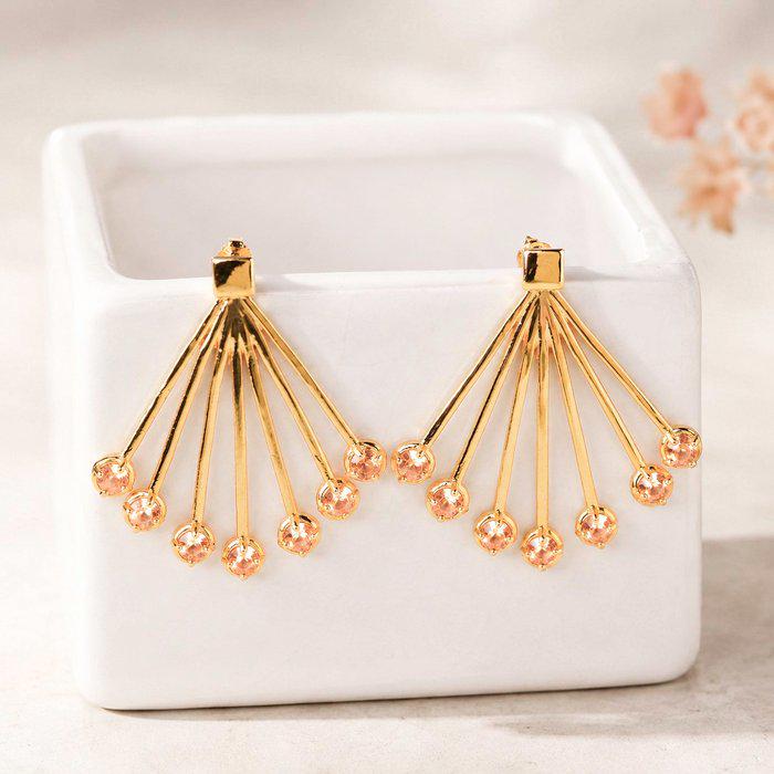Natural Orange Garnet Fan Earrings | Gold Tone Sunburst Statement Earrings | Certified Gemstone Jewelry